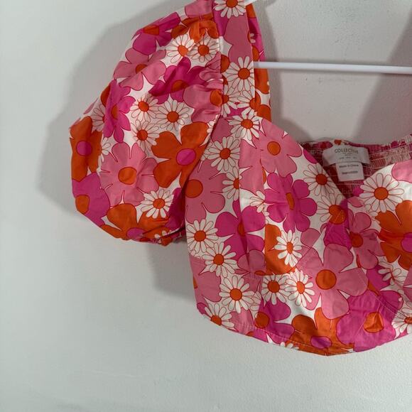 Collective The Label Pink Orange Floral Puff Sleeve Top Mini Skirt Set 0 Petite - Picture 7 of 13